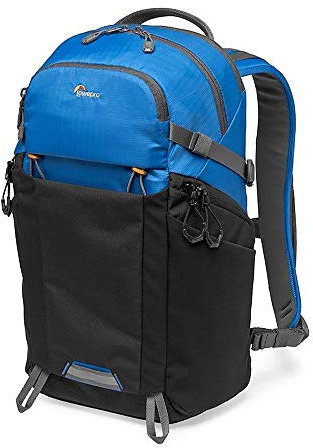 Lowepro LP37259-PWW Photo Active Zaino Outdoor con Divisori QuickShelf, Tablet 12”/iPad, Vano Idrataz. 2L, per Fotocamere Mirrorless, Sony, Canon, Nikon, Lenti, Gimbal, Droni, DJI, Osmo, Blu/Nero