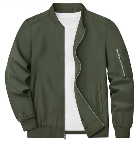 KEFITEVD Men's Bomber Baseball Jacket Thin Cargo Jackets Military Windbreaker with Zipper Pockets, XXL, Army Green