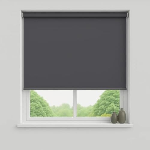 Quality Fabric Blackout & Thermal Straight Bottom Roller Blinds (Slate Grey, 180 x 160 cm)