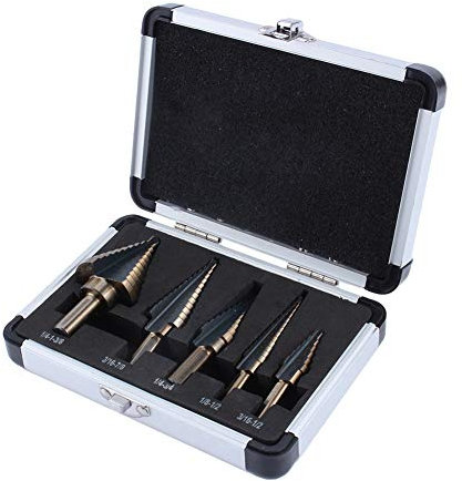Cocoarm 5Pcs Foret étagé en Acier HSS Perceuse d'étape Ti Foret Fraise Meche Etage Kit de Forage étagé Forets Étagés Fraises Coniques Cobalt Forets étagés, avec boîtier en Aluminium