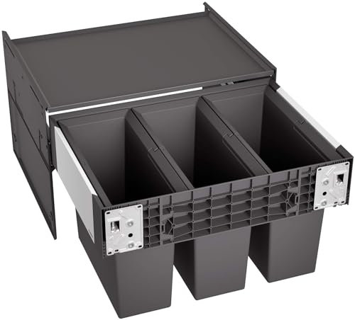 BLANCO SELECT II 60/3 | Abfall Müllsystem | für 60 cm breite Unterschränke | Auszugssystem zur Frontanbindung | Systemabdeckung | 3 x 15 Liter Eimer | 400 mm Auszugstiefe