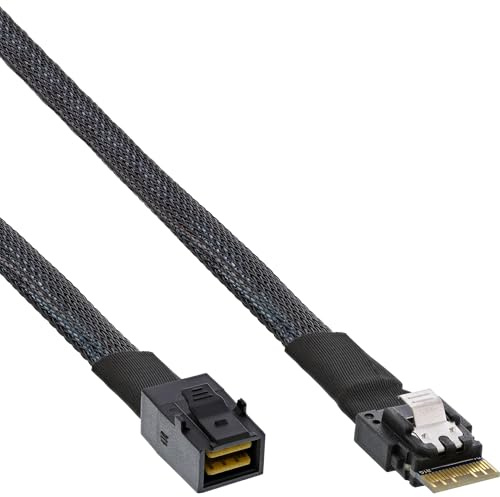 InLine Slim SAS Kabel intern SFF-8654 4i zu SFF-8643 Mini SAS HD 24Gb/s, verriegelbar, SAS 4.0, für HBA/RAID/JBOD Systeme, 1m, 27643B