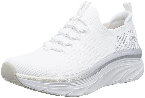 Skechers Damen D'Lux Walker Let It Glow Sneaker, White Knit/Silver Trim, 40 EU