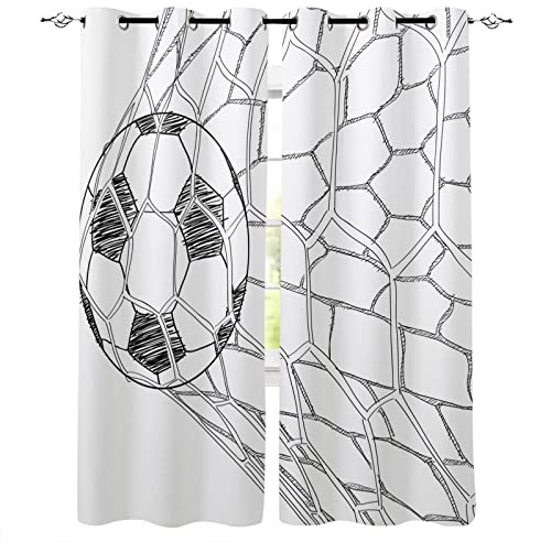 LKCD Tende Oscuranti Con Stampa 3D, Bianco E Nero Calcio Sport Ragazzo 140X160Cm Tende Forate Oscuranti 3D E Insonorizzate Set Da 2 Pezzi, Per Camera Da Letto, Cameretta Dei Bambini