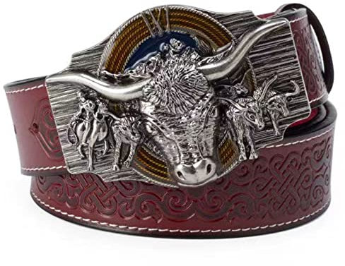 WRJAHCG Cintura western per cowboy, cintura da cowboy western vintage da rodeo con corno lungo,Silver red,120CM/47.3''