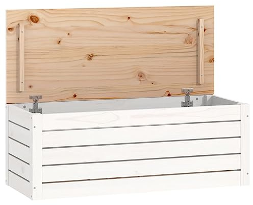 vidaXL Truhe, Aufbewahrungsbox mit viel Stauraum, Aufbewahrungstruhe mit Deckel, Werkzeugkasten Holzbox Holztruhe, Weiß Massivholz Kiefer