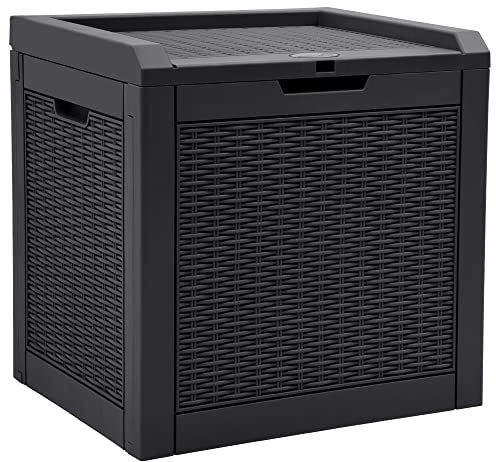 YITAHOME 32 Gallon Rattan Deck Box, Indoor Outdoor Storage Box for Patio Furniture, Pool Accessories, Cushions, Garden Tools, Sports Equipment, Waterproof Resin with Lockable Lid & Side Handles, Black