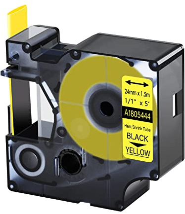 Rhino Industrielle Schrumpfschlauch-Etiketten, kompatibel mit DYMO 1805444, 24 mm, 1,5 m, schwarz auf gelb, Industrie-Etikettenband, Drahtbänder für DYMO Rhino Pro 6000 6500 Rhino