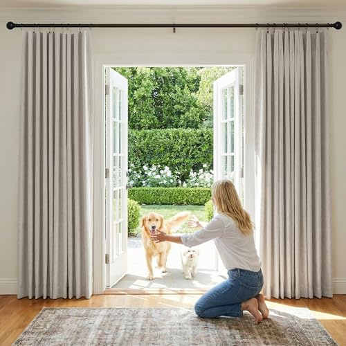 NICETOWN 100% Blackout Linen Curtains 90 Long for Bedroom, Thermal Insulated Living Room Curtains with Liner, Farmhouse Style Linen Blend Window Draperies for Dining Room (2 Panels, 52 W, Natural)