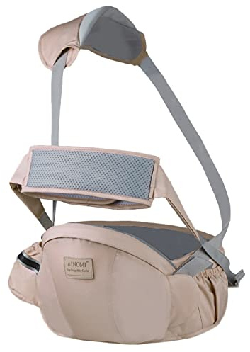 SONARIN Multifuncional Transpirable Portabebé Asiento de Cadera,Portador de Bebé Taburete de Cintura Ergonómico con Cinturón de Seguridad & Correa de Hombro para 3-36 Meses(Caqui)