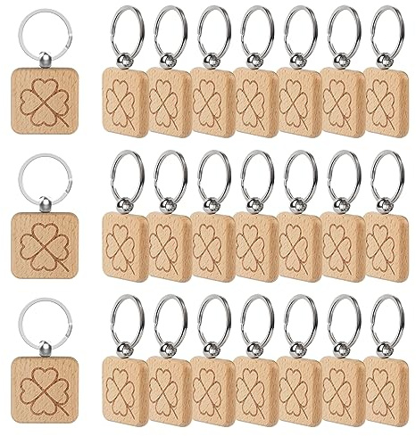 efuturetime Glücksbringer Schlüsselanhänger Kleeblatt Holz aus Laserbedruckt Schlüssel Anhänger für Dekoration Geschenke Abschiedsgeschenk