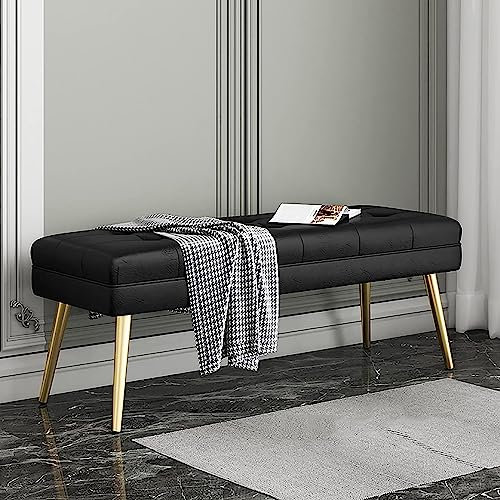 GArcan Moderne Schlafzimmer-Endbank, mit Kunstleder gepolsterte Ottoman-Sitzbank mit Metallbeinen, bequemer Fußhocker, Schuhbank, Multifunktionsbänke, Schwarz, 100 x 40 x 47 cm (39 x 16 x 19 Zoll)
