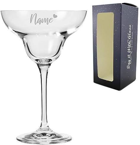 Personalised Engraved Infinity Margarita Cocktail Glass with Name with Heart Design, Personalise with Any Name for Any Occasion, Gift Box Included, Laser Engraved
