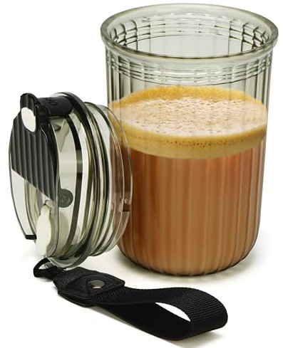 BELLE VOUS Bicchiere con Coperchio in Plastica Nera a Coste - Tazza Plastica da 480 ml - Bicchieri Portatili Riutilizzabili per Caffè Freddo, Tè, Succhi Di Frutta, Frullati, Acqua, Cocktail, Birra