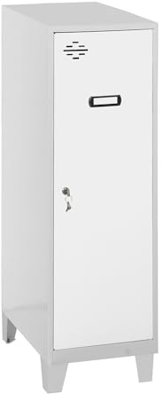 Simon Rack Taquilla Vestuario Pequeña 1015x300x500 mm - Simonlocker | Incluye Pies, Pintura anticorrosión, Ranura de ventilación y etiquetador, Gris/Blanco