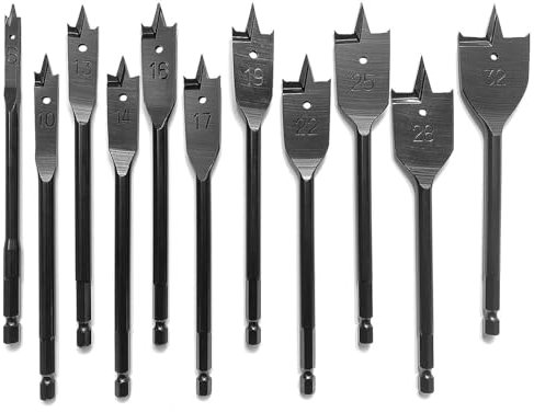 Bohrer Set für Holz und Kunststoff, Holzbohrer mit Stahl, Flachfräsbohrer mit Geschliffene Klinge, teiliges Metallbohrer Set, Holzschnitzerei Bohrer Set, Flachspaten-Holzbohrer