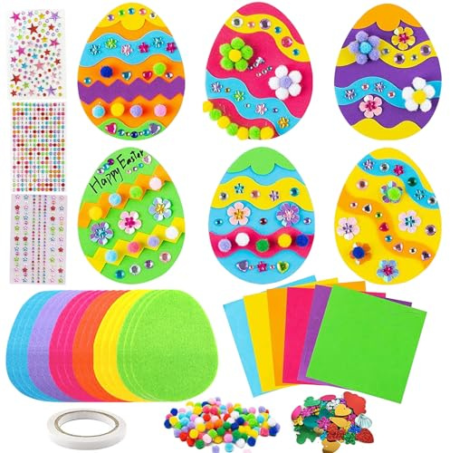 Seasboes 18 Stück Ostereier Craft Kit für Kinder, Ostereier Bastelset für Kinder, Ostern Anhänger Deko, Kreative Kunsthandwerk Bastelhandwerk Kreativset, Osterdeko zum Basteln für Ostern (B)