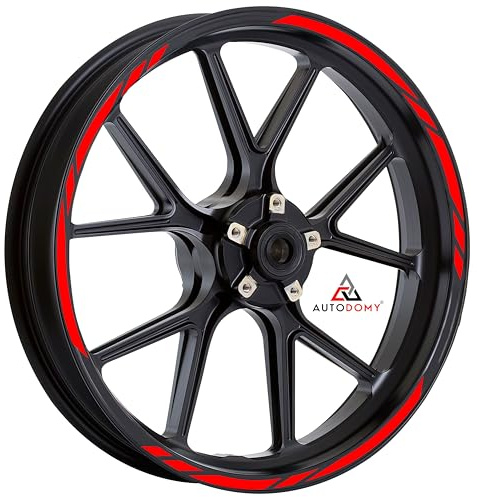Autodomy Motorrad Felgenaufkleber Komplettset | Felgenrandaufkleber für 2 Räder 15 bis 19 Zoll | Felgen Aufkleber Motorrad Tuning | Felgenaufkleber Motorrad Racing Design (Rot)