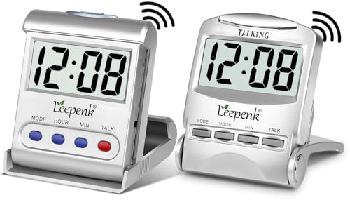 LEEPENK 2-pack talande klockor för blinda äldre, hörselnedsatt väckarklocka, engelskt språk batteridriven digital klocka för äldre