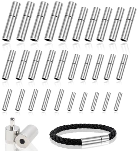 Graplan 30 Stück Leder Endkappen zur Schmuckherstellung, Silber Schnur Endkappen 2mm 2,5mm 3mm 4mm 5mm 6mm, Lederband Verschluss Armband Verschlüsse für Halskette Armbänder Seil