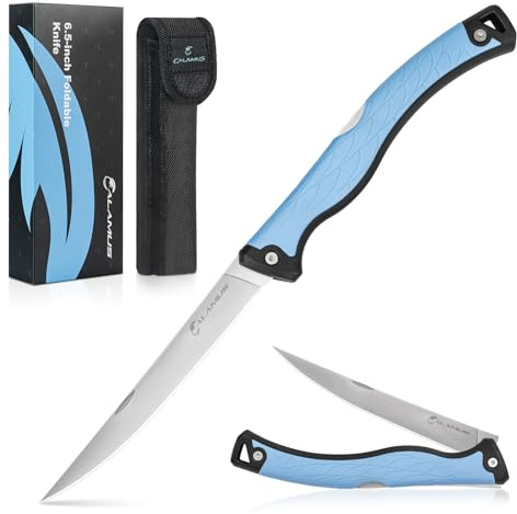 Calamus Folding Fillet Knife, Fishing Knife, G4116 German Stainless-Steel, Ultra-Sharp, Flexible & Corrosion-Resistant Blade, Non-Slip Handle, Lockback Design, Fishing Gear, Fishing Gifts for Men
