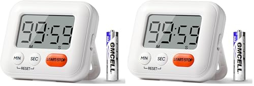 Blendura Digital, Cronometro Interruptor Encendido, Reloj Temporizador para Estudiar Trabajar Cocina, Viene con 1 Batería AAA, Plastic, White (Paquete de 2)