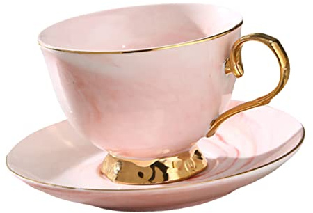 Cabilock Ensemble De Tasse à Café En Céramique 250 Ml Avec Soucoupe Tasse à Lait Rouge Doré Design Élégant Et Moderne Thé