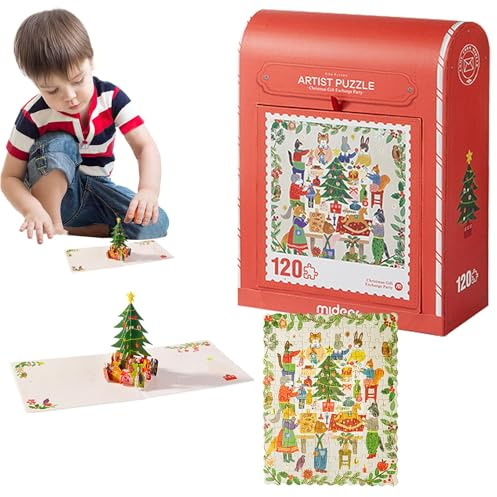 Puzzles pour,Puzzle de Noël - Puzzle d'hiver sur Le thème des Animaux de Dessin animé de Noël | Puzzle pour débutants avec conteneur de Stockage de boîte aux Lettres,