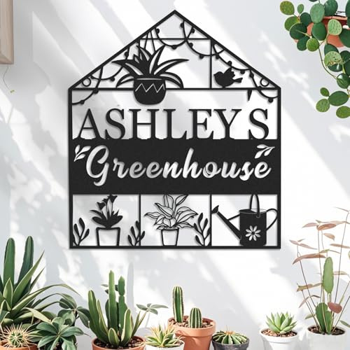 Coovew Personalized Metal Garden Sign, Custom Name Art, Greenhouse Decor, Wall Mount, Art Deco Style, 10in x 5in, Metal, Color05 Greenhouse