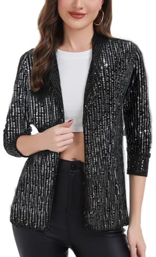 MINTLIMIT Damen Pailletten Cardigan glitzernde Jacke langärmelig vorne offen Glitzer Party Pailletten Blazerjacke