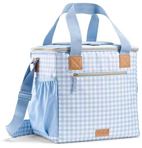 Fit & Fresh, 24-Can Soft Cooler Bag Insulated Leak-Resistant, Portable Soft Cooler, Large Cooler, Soft Sided Cooler Bag, Travel Cooler, Blue Gingham