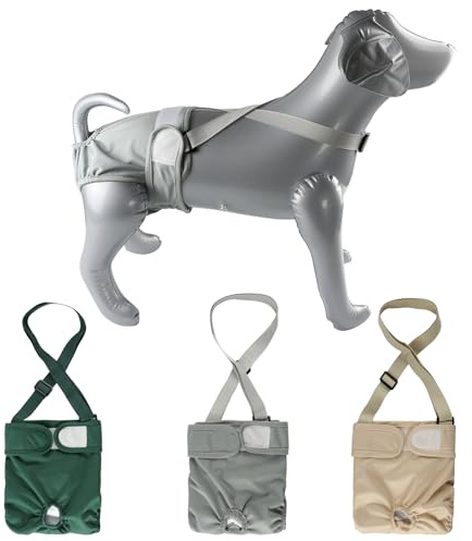 Hisprout 3-Pack Weibliche Hundewindel mit Straps Wiederverwendbare Waschbare Atmungsaktive Haltbare Hundehose für Hitzesaison Periode Inkontinenz(XS,Green/Khaki/Gray)