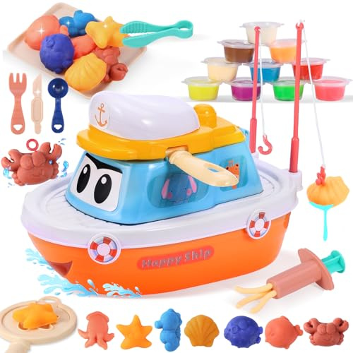 VBACALA Knete Set,Kinderknete für Angelspielzeug,Knete für Unterwasser Tier Formen,45 Stück KneteZubehör mit 10 Dosen Knetmasse,Geschenk für Jungen und Mädchen ab 3 Jahre alt