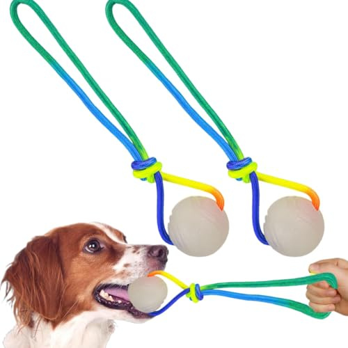 Leuchtender Hundeball – Gummiball mit Seil, Hundetrainingsball am Seil, leuchtet im Dunkeln, perfekt für das tägliche und Outdoor-Spielen, 5,1 cm leuchtender Hundeball mit 29,6 cm Seil, Gummibälle
