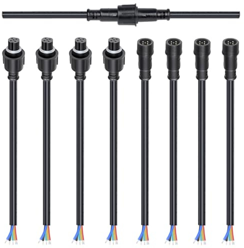 wecan Juego de conectores de cable impermeables de 5 pines, 20 AWG, 28 cm macho/hembra con terminal estañado para conectores de cable impermeables (set de 4, negro)