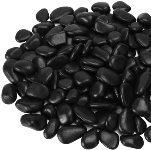 onlyfire 15lb Black River Rocks, 1-2 Polished Black Pebbles Aquarium Gravel Stones for for Plants, Landscaping, Vase, Succulent, Fish Tank