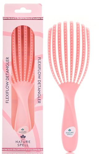 Nature Spell FlexiFlow Detangling Hair Brush, Flexible Strands for Gentle Brushing, Eliminates Knots & Reduces Breakage, Suitable for All Hair Types, Pink