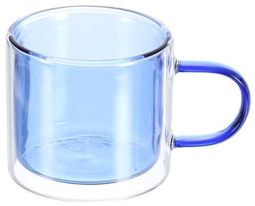 QUARKZMAN 8.4 oz Tasses À Café En Verre À Double Paroi, Tasse À Thé En Verre Avec Poignées Élargies Pour Espresso, Cappuccino, Sachet De Thé, Latte, Boissons Chaudes Froides, Jus, Bleu