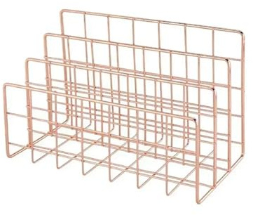 SHBHWS metallbokkorg, minimalistisk förvaringskorg, liten sakhållare för skrivbordet på kontoret, tidningsställ i roséguld för tidningar och böcker (A liten med låda)