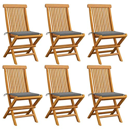 Uppsättning av 4 teak-hopfällbara uteplatsstolar – snygga utomhusmatstolar i trä med kuddar för trädgårdsdäck, gård, gräsmatta och veranda – perfekt för avslappning och underhållning