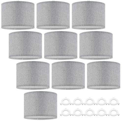 Weewooday 10 Pcs Fabric Lampshade for Ceiling Lights Pendant Modern Drum Lamp Shades for Table Floor Bedroom with E27 to E14 Adapter Ring (Grey,10 Inch)