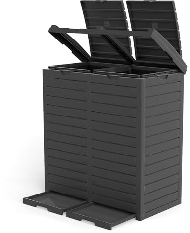 SOARS Poubelle Extérieure de 235 L, Double Bac de Tri Sélectif à 2 Compartiments, Étanche avec Plateau d'Égouttement Extractible, pour Cuisine, Jardin, Terrasse, Cour, 77 x 40 x 86 cm