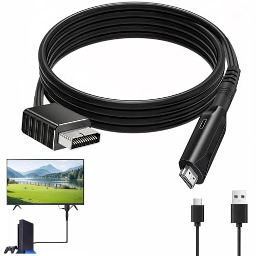 Adaptador PS1/PS2 a HDMI, Cable de PS2/PS1 a HDMI Convertidor Multifunción de Video 720P/1080P, 100 cm/39.3in Cable, Adaptador HDMI Plug and Play para Consola de Juegos HDTV Monitor