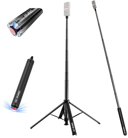 ULANZI TT91 Osynlig selfie-pinne stativ, ett klick utfällning & magnetstängning, 4-bent 2-i-1 förlängningsstång, 8-sektioner till 65,4 tum, 1/4 fäste för Insta360 X5/X4/X3/DJI Osmo 360