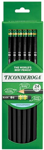 Ticonderoga Wood-Cased Pencils, 2 HB Soft, Black, 24 Count