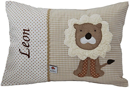 Glückspilz Namenskissen Babykissen I Löwe I Beige I 25 x 35 cm