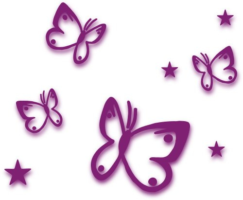Blumenauto Mixed Set 4 Violett, lila Schmetterlinge und 4 Sterne Selbstklebende Autoaufkleber Butterfly Sticker Outdoor, Wandtattoo, Wandbild & Fensterbild, Türaufkleber Kinderzimmer