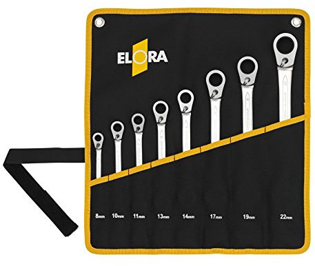 Elora Satz-Maulschlüssel mit Ringratsche, umschaltbar, 8-teilig, 8-22 mm, 204JS 8MT, 0204500083005