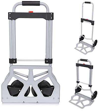 Voluker Alu Sackkarre faltbar, Traglast 100 kg, 2 Räder, mit Teleskopgriff aus Aluminium, Silber