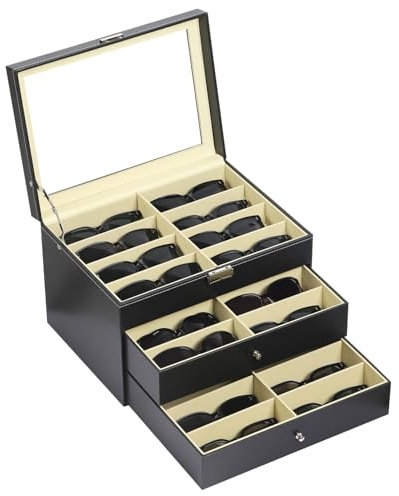 Autoark PU-Leder Brillenbox zur Aufbewahrung von 24 Brillen Sonnenbrillen Präsentation Showcase,Schwarz,AW-095